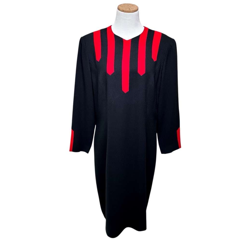 Carolina Herrera Studio Vintage 80s Dress SZ 16 Black Red - Picture 4 of 16